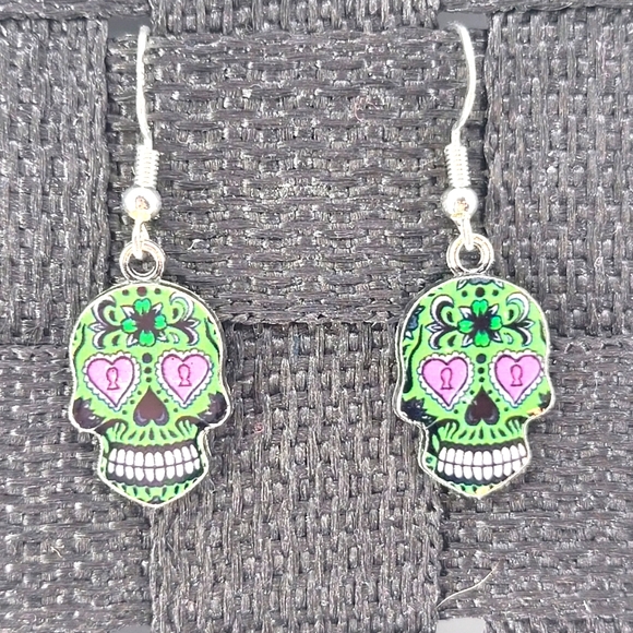 3 Pair Candy Skull Earrings - Picture 3 of 4